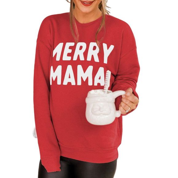 Azura Exchange  Red MERRY MAMA Long Sleeve Pullover Sweatshirt - Picture 13 of 14